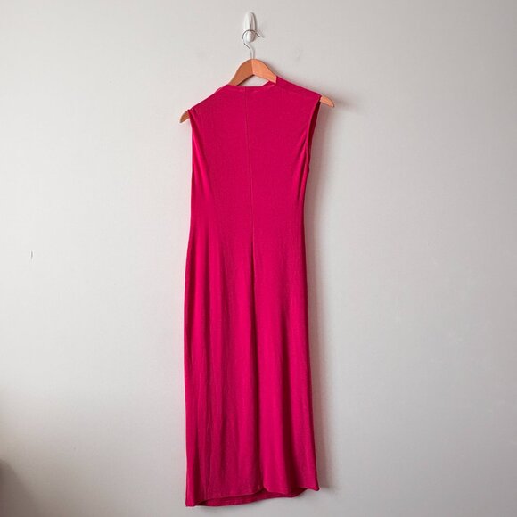 Zara Asymmetric Draped Detail Midi Dress Fushia Pink Size Small - Picture 5 of 7
